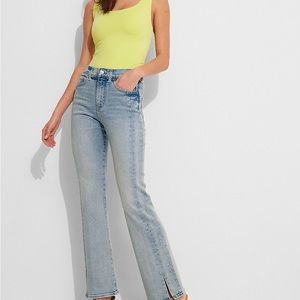 Express High Waisted Light Wash Vented Hem Bootcut Jeans